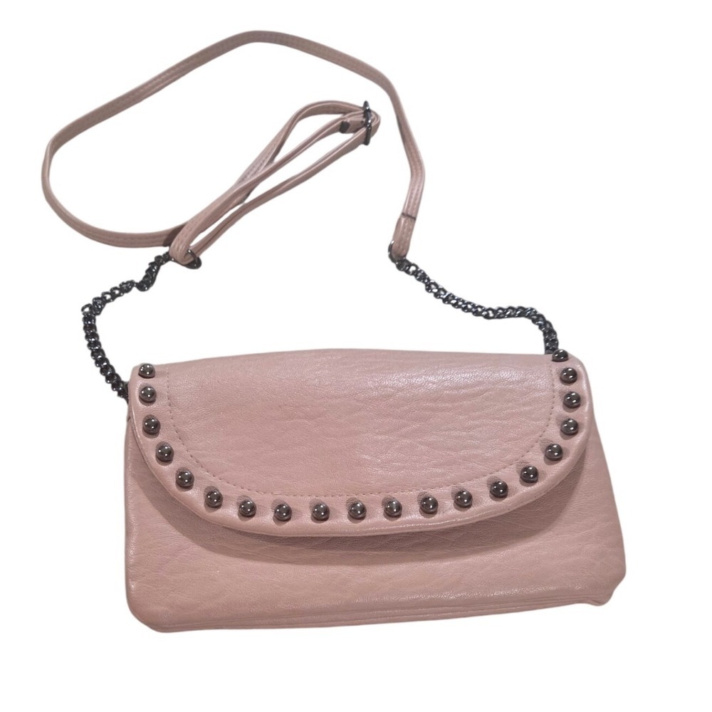 Jessica Simpson Camille Studded Foldover Crossbody Bag Light Pink Faux Leather
